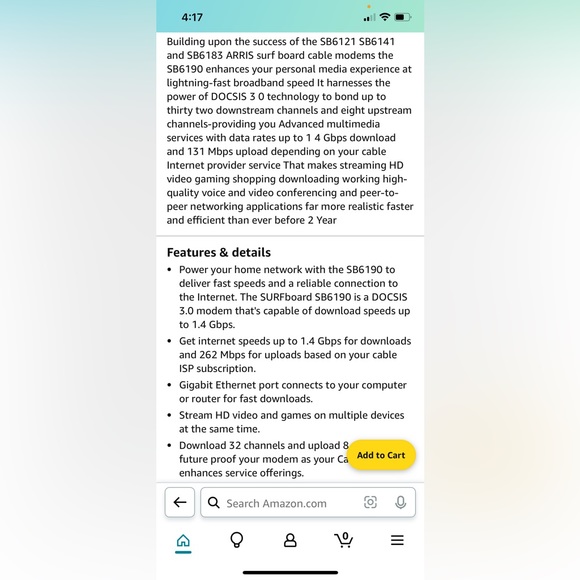 NIB Arris 6190 surfboard cable modem - Picture 3 of 3